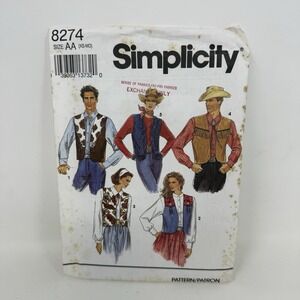 Simplicity pattern 8274 woman, man, boy, girl, vests sizes XS, S, M Factory Fold